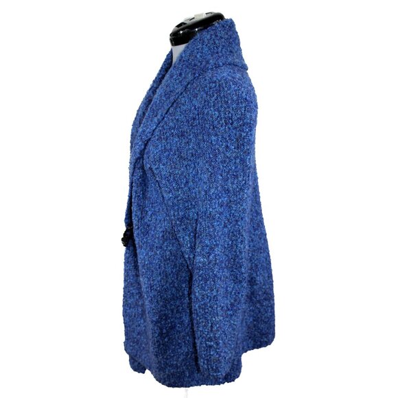 VTG NORM THOMPSON Womens Large Blue Boucle Cardigan Sweater Toggle Boho Cozy 90s - Picture 2 of 4